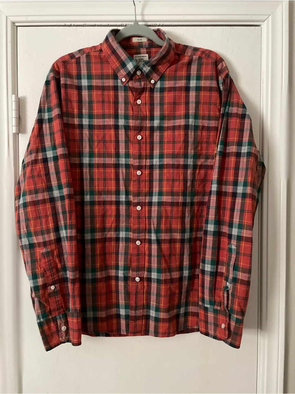 Vintage J. Crew Red and Green Plaid Button-Down Shirt
